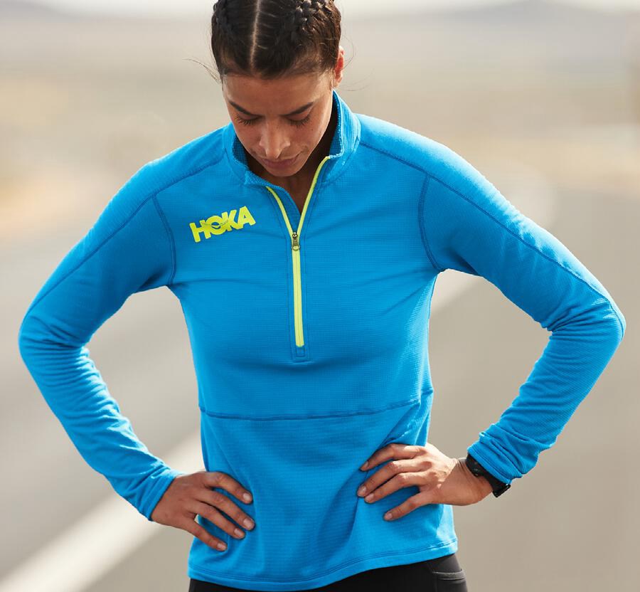 Tops Womens - Hoka One One 1/2 Zip Midlayer - Blue - NDRCLIF-65